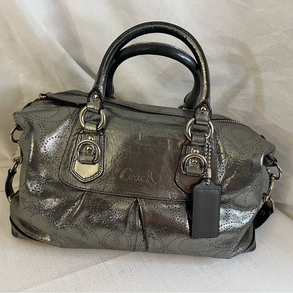 Coach Metallic Silver Leather Satchel Bag-see callouts - Picture 12 of 15